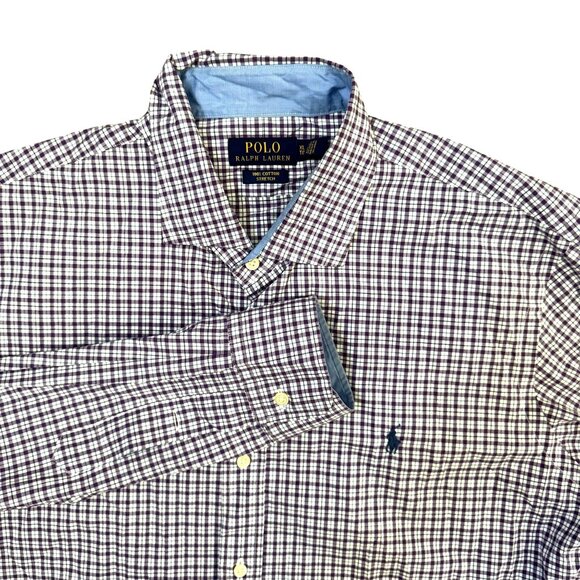 Polo Ralph Lauren Men Classic Plaid Button Up Shirt XL Dress Pony Purple Stretch - Picture 1 of 7